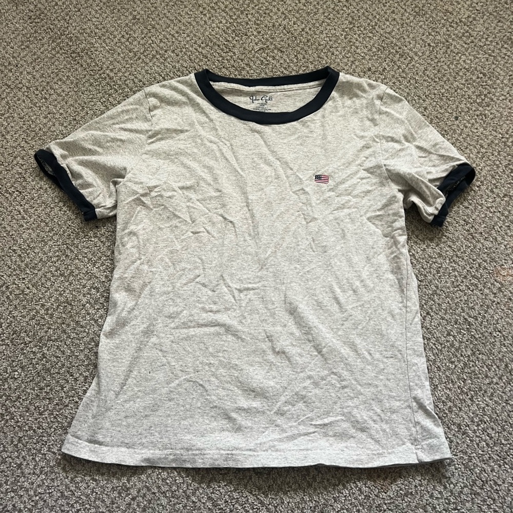 Grey Brandy Melville Short Sleeve T-shirt with Mini American Flag